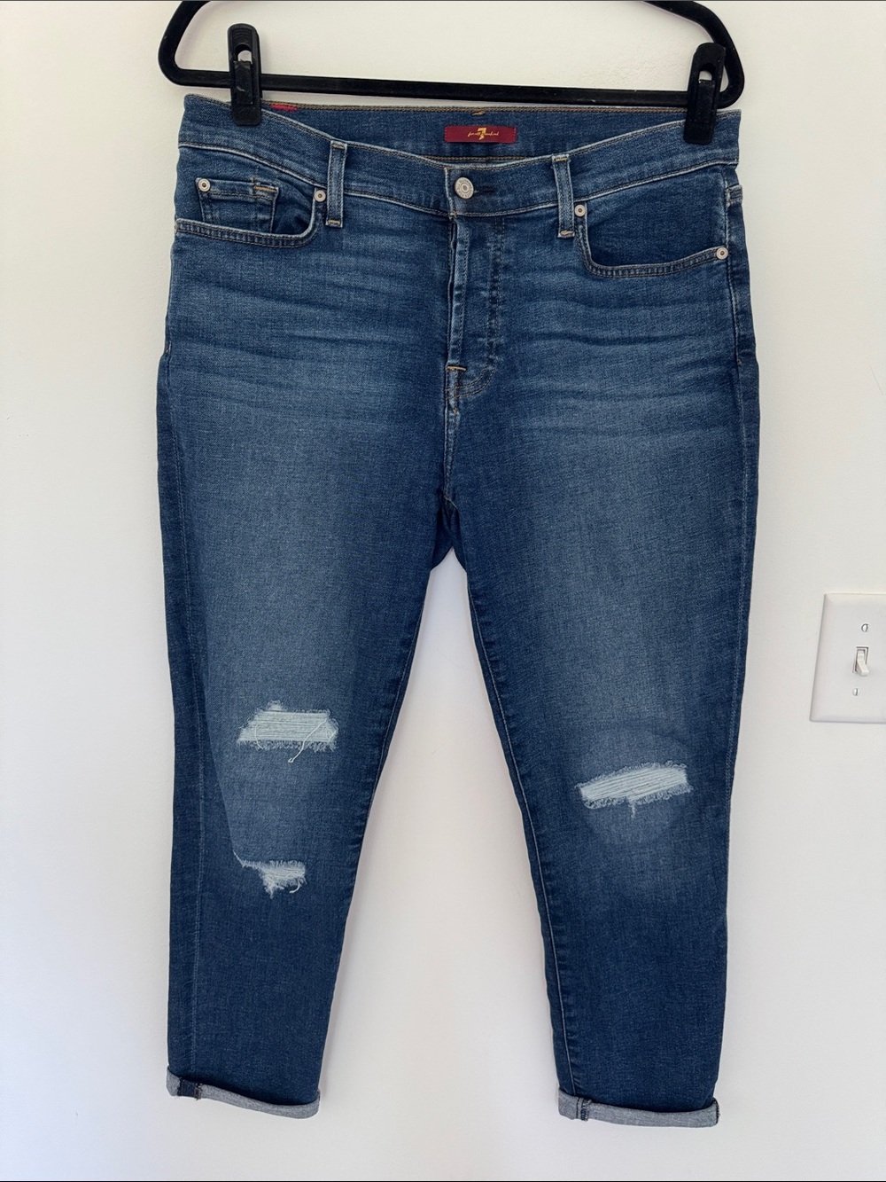 7 for All Mankind Josephina Women's Distressed Mid Blue Slim Jeans - Size 30